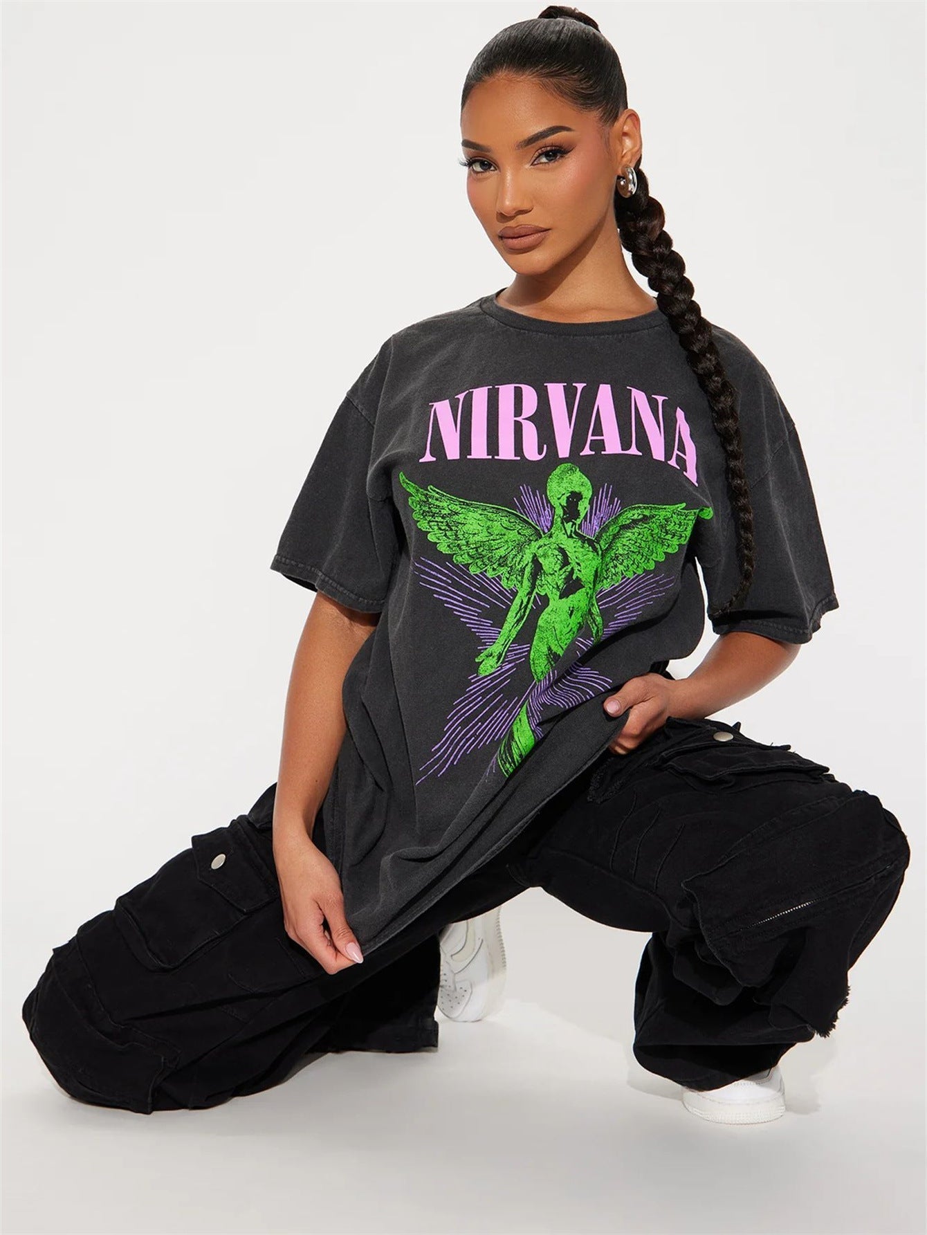 Variant image for Dam T-shirt V-ringning Kort Ärmar Färgblock Polyester-25