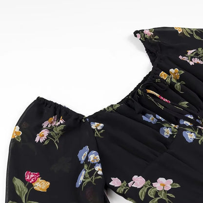 Maxiklänning Dam Blommig Puffärm Lätt Tyg 3