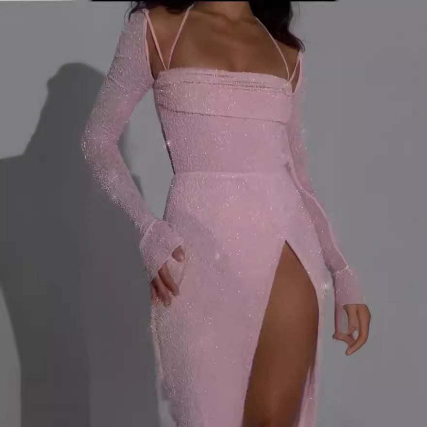 Dam Klänning Bodycon Spaghetti Band Polyester Lång-3