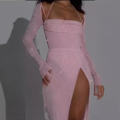 Dam Klänning Bodycon Spaghetti Band Polyester Lång-3