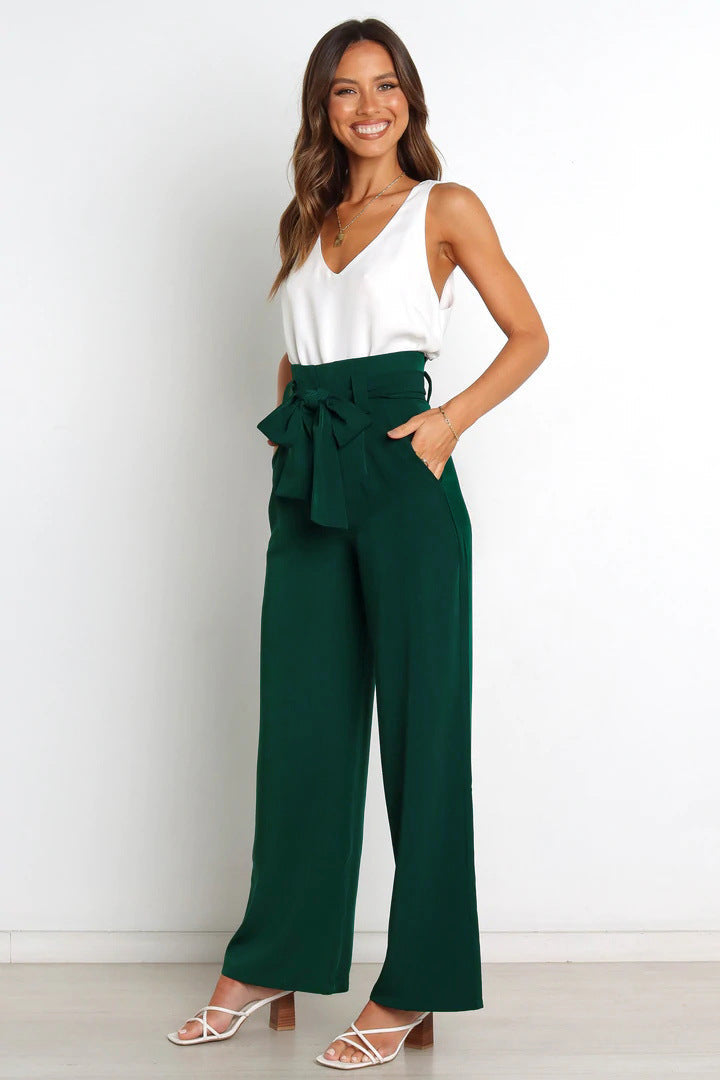 Snygga Byxor Dam Lång Passform med Snörning i Lätt Polyester-6