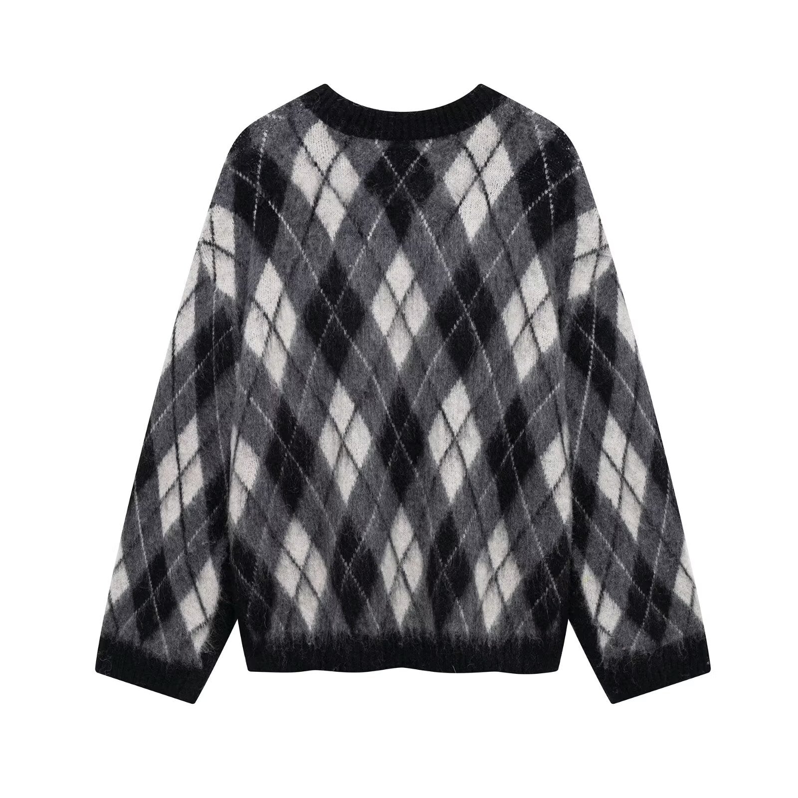 Dam Tröja Långärmad Pullover Polyester med Diamantmönster-2