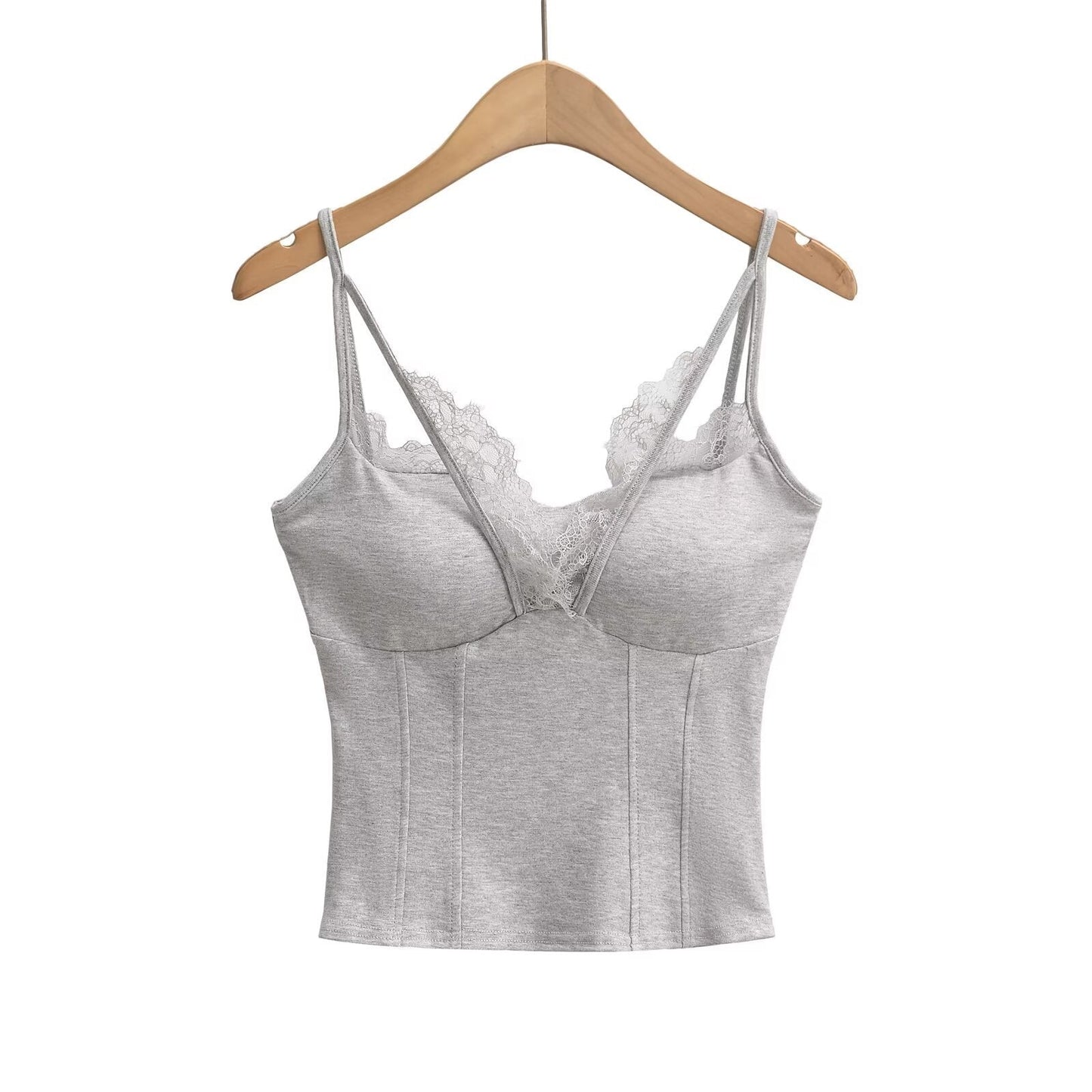 Variant image for Kvinnors Spaghettiband Festtop med Spetsdetaljer Mjuk Blandning-1