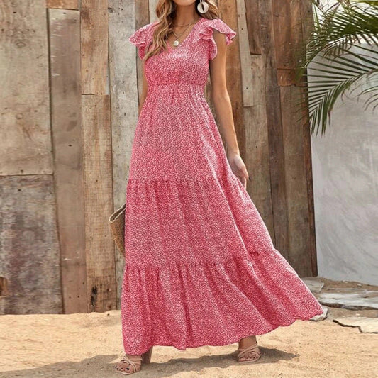 Kvinna Lång Klänning Delad Design Polyester-1