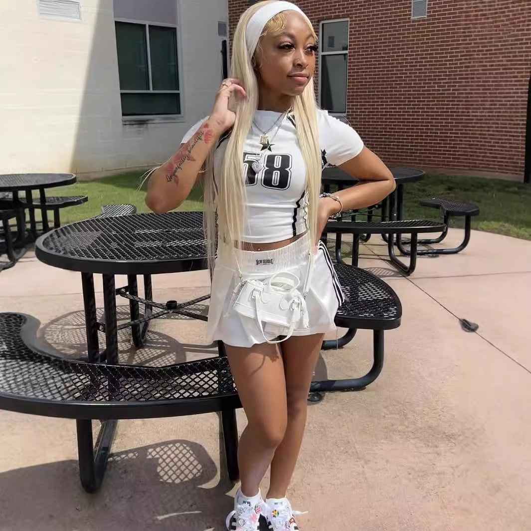 Dam T Shirt Crop Top Elastisk Polyester Rund Krage-3