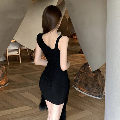 Damklänning Asymmetrisk Axelband Kort Lätt Tyg 4