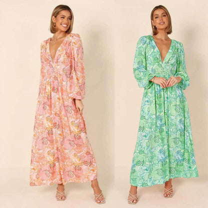 Långärmad A-linjeformad Klänning i Polyester med Tryckt Mönster – Elegant och Bekväm för Vardagsbruk och Fest 2