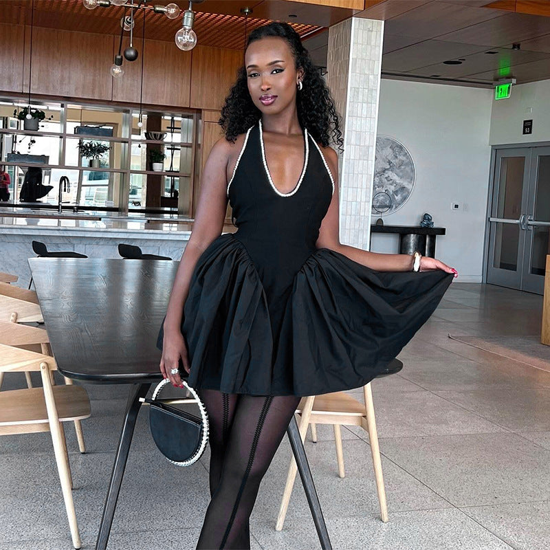 Kvinnors Ärmlös Klänning Djup V-Ringning Rufsad Högkvalitativt Material 4