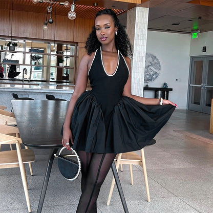 Kvinnors Ärmlös Klänning Djup V-Ringning Rufsad Högkvalitativt Material 4