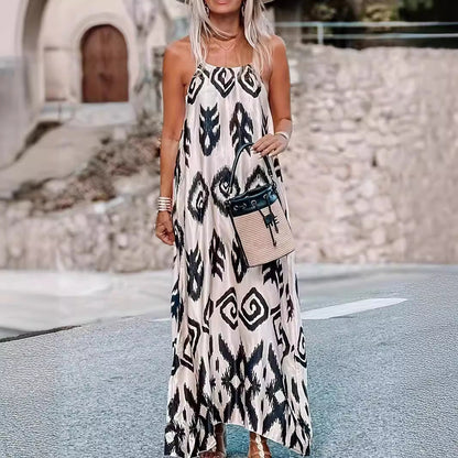 Dam Långklänning Tryckt Polyester för Fest och Vardag-6