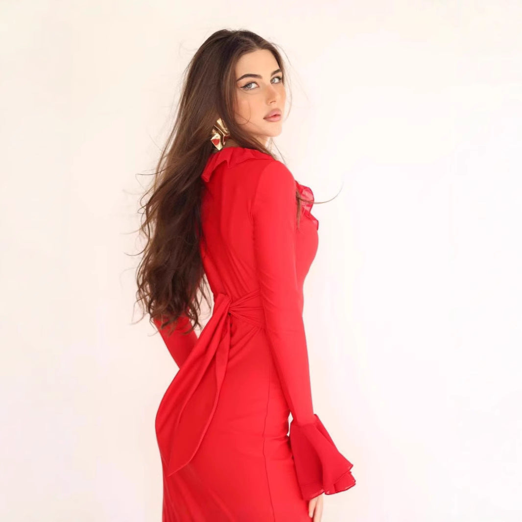 Kvinnors Bodycon Kjol Rüschenkrage Högkvalitativt Tyg-3