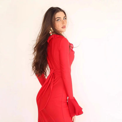 Kvinnors Bodycon Kjol Rüschenkrage Högkvalitativt Tyg-3