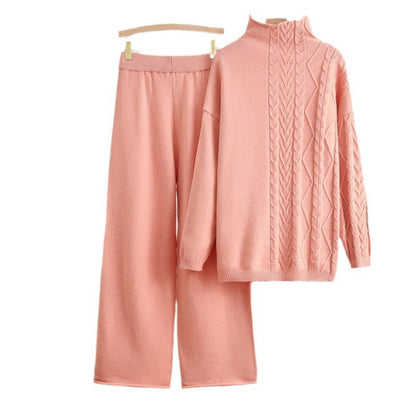 Dam Turtleneck Set med Långa Ärmar och Byxor i Viskosfiber-5