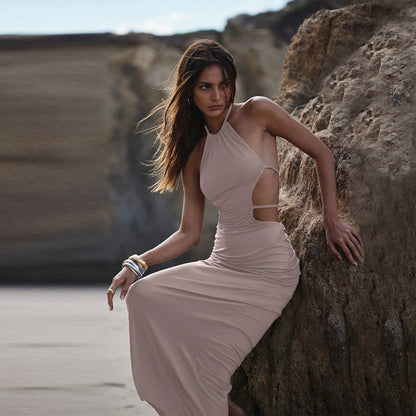 Damklänning A-Line Halterneck Lång Polyester-4