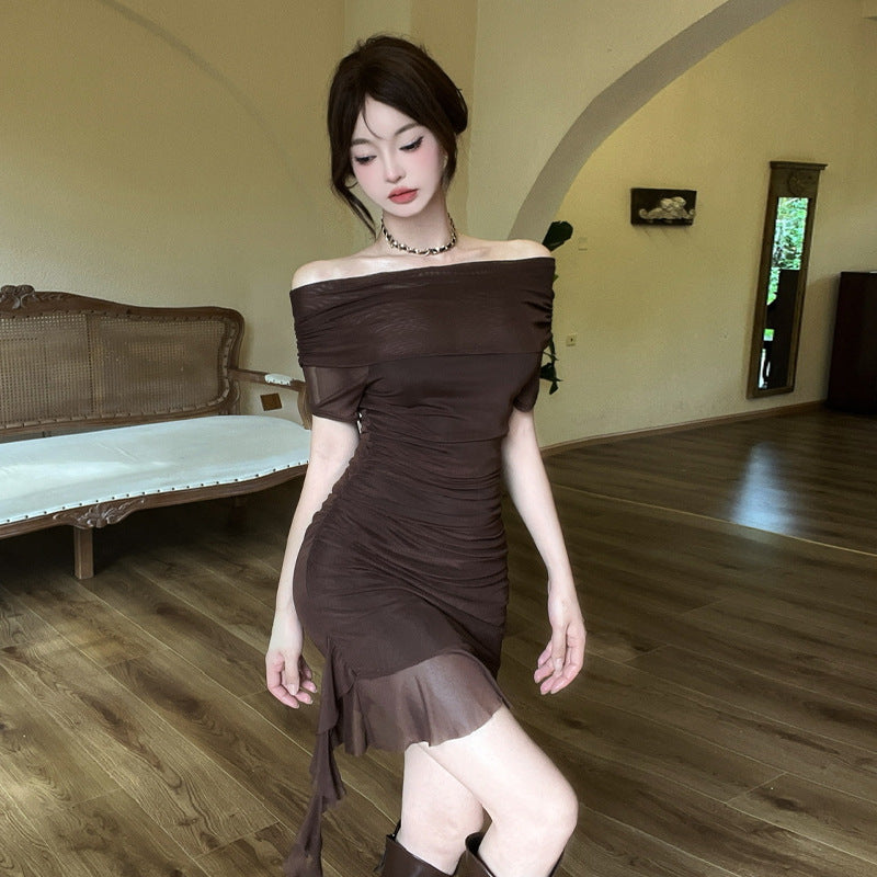 Kvinnors Bodycon Klänning Off-Shoulder Mesh-2