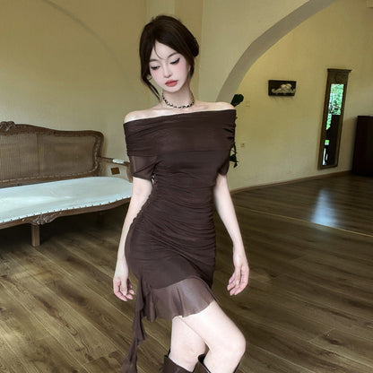 Variant image for Kvinnors Bodycon Klänning Off-Shoulder Mesh-7