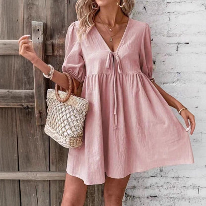 Damklänning V-ringad A-Linjeformad i Mjuk Bomull-4