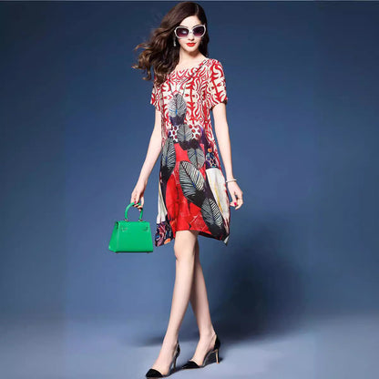 Kvinnors Midi Klänning A-Linje Tryckt Polyester 4