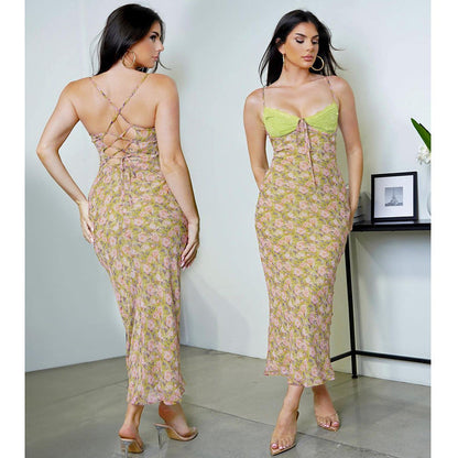 Maxiklänning Dam Blommönster Flödande Polyester-3