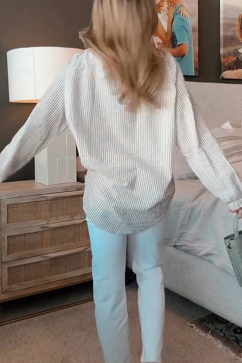 Herrskjorta Randig Polyester V-ringad Regular Fit-4