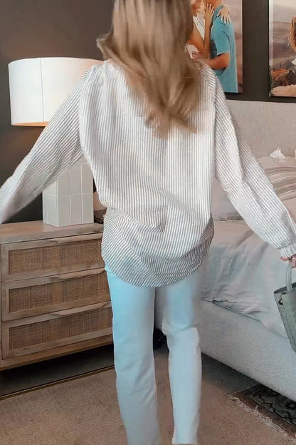 Herrskjorta Randig Polyester V-ringad Regular Fit-4