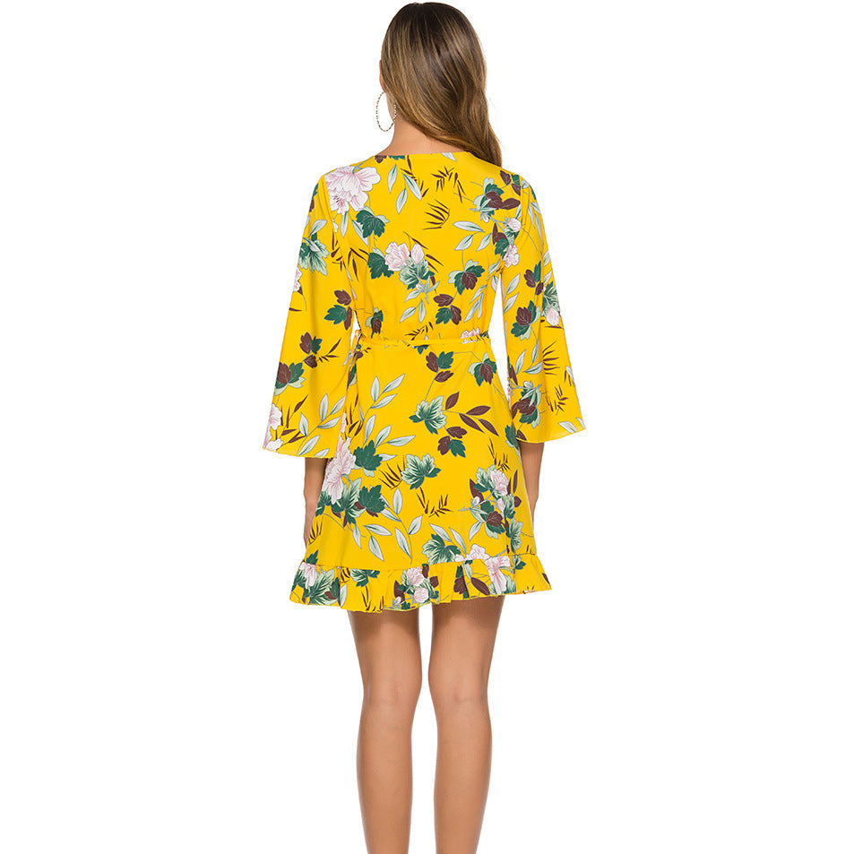 Dam Minikjol A-linjeformad Mönstrad Polyesterfiber-6