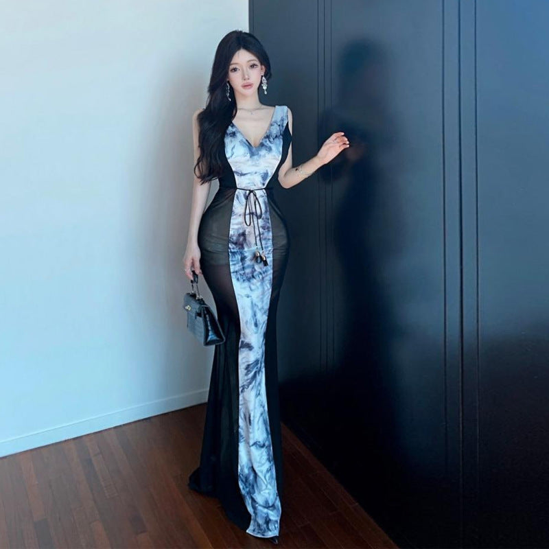 Dam Klänning Transparent Utökad Kjol V-Ringning 2