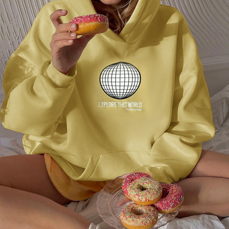 Dam Hoodie Grafisk Design Mjuk Bomullsmix 4