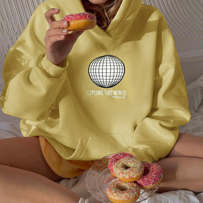 Dam Hoodie Grafisk Design Mjuk Bomullsmix 4