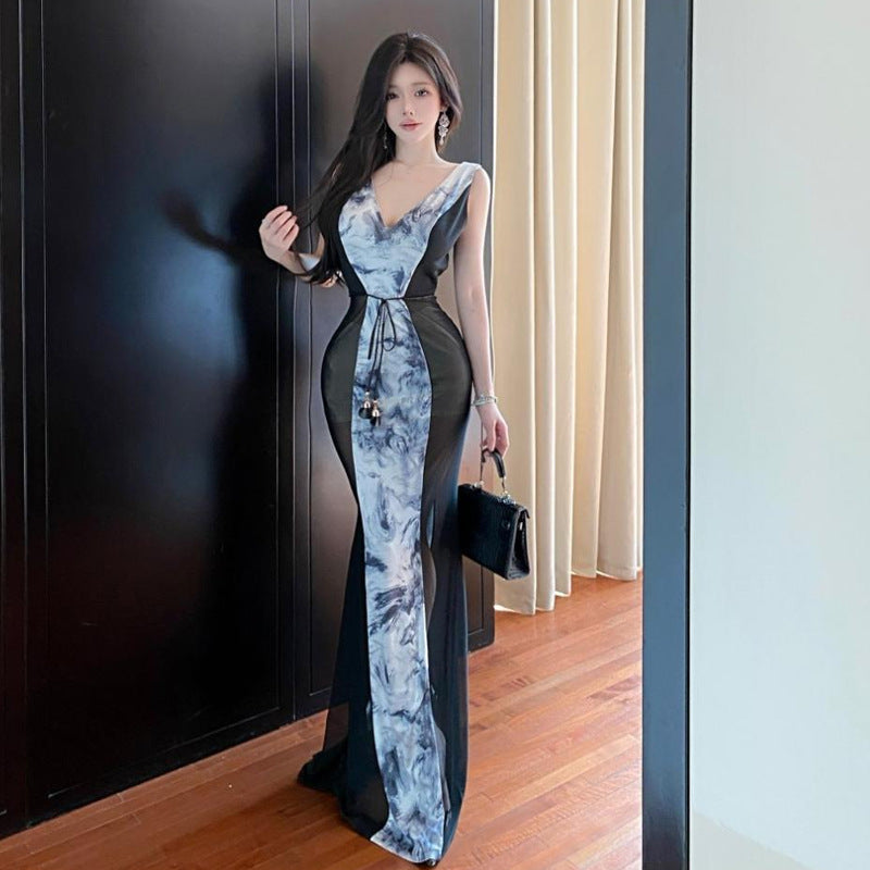 Dam Klänning Transparent Utökad Kjol V-Ringning 3