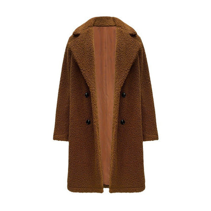 Svart Vinterkappa Dam med Vändkrage och Praktiska Knappar – Löst Sittande Teddy Kappa för Kalla Dagar 6