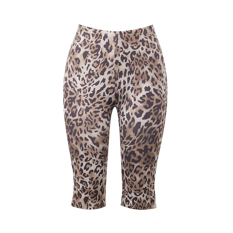 Dam Leggings Leopardmönster Elastisk Tygblandning-6