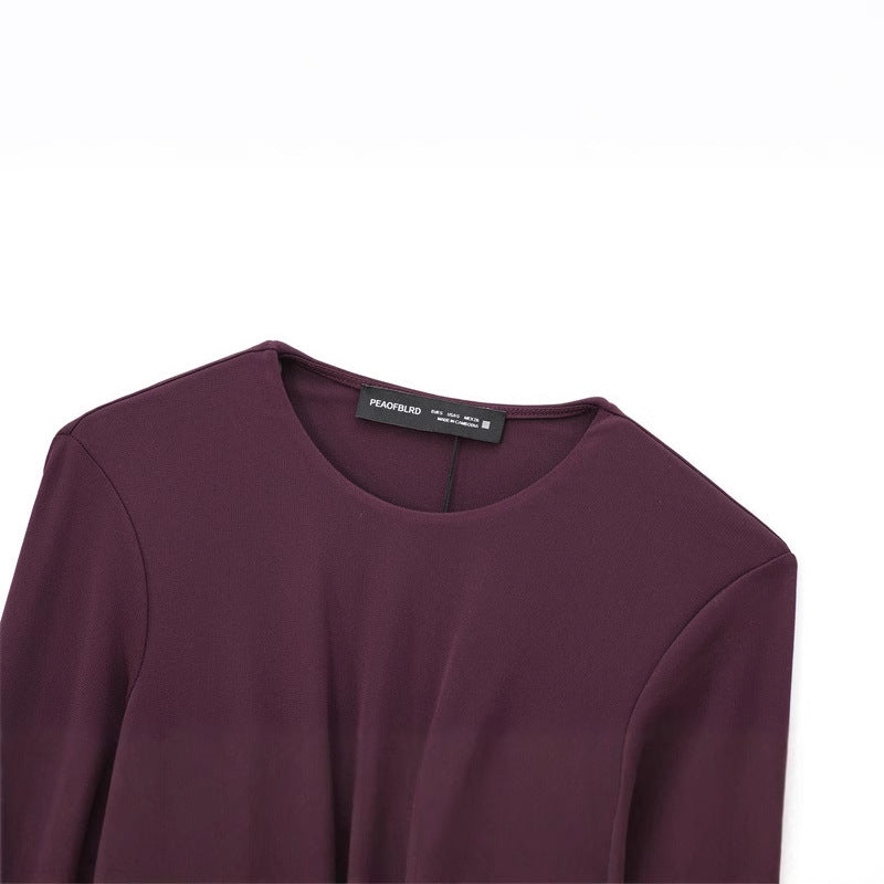 Dam Maxiklänning Långärmad Wrap Design Mjuk Elastisk Asymmetrisk 4