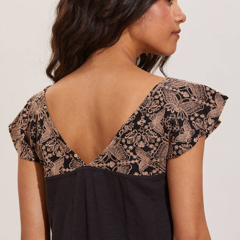 Damklänning V-hals A-Line Polyester Midi Färgblockering-4