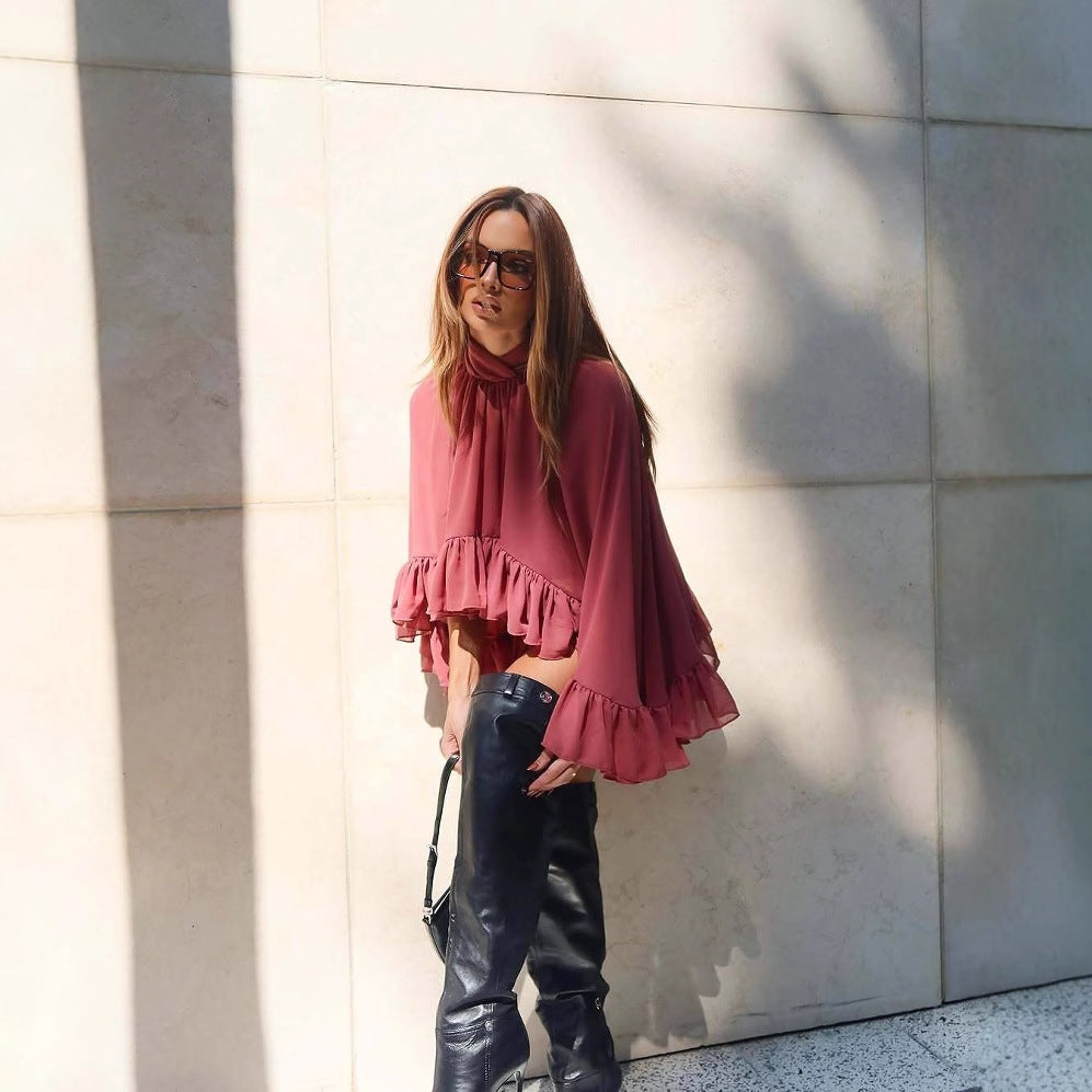 Kvinnor Draperad Klänning Rufsade Detaljer Mjukt Tyg 4