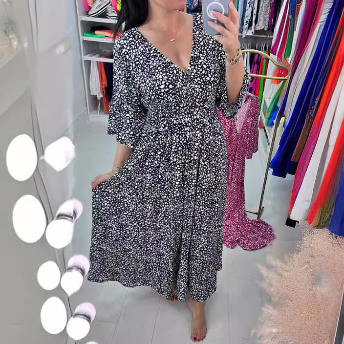 Kvinna Lång Klänning Pendelstil Löst Snitt Polyester-3