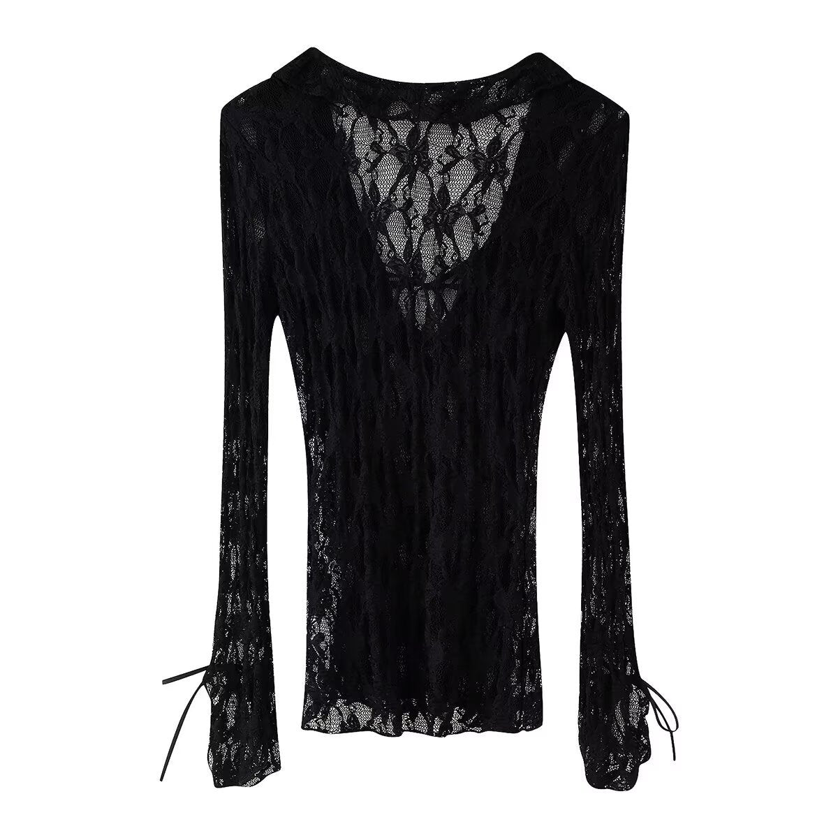 Kvinnors Festtop med Ruffles Transparent Spets-5