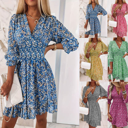 Kvinna A-linjeformad Klänning V-ringning Polyester Midi-2