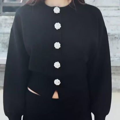 Kvinnors Cardigan Med Dekorativa Knappar Mjuk Bomullsblandning-2
