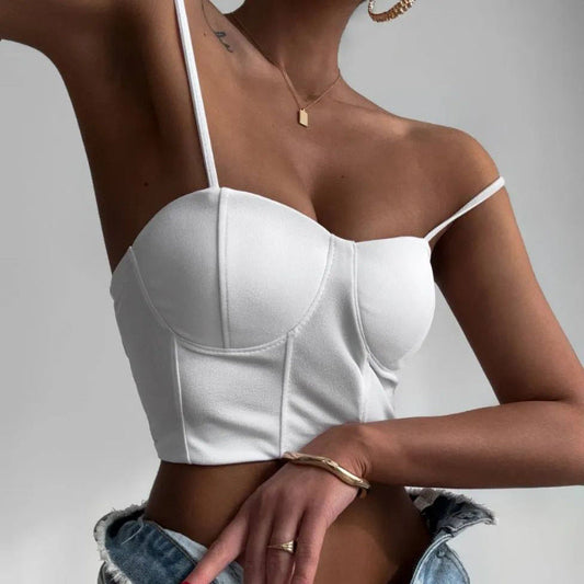 Dam Bustier Top i Stretchigt Tyg med Justerbara Axelband – Modern Design för Vardags och Fest 1