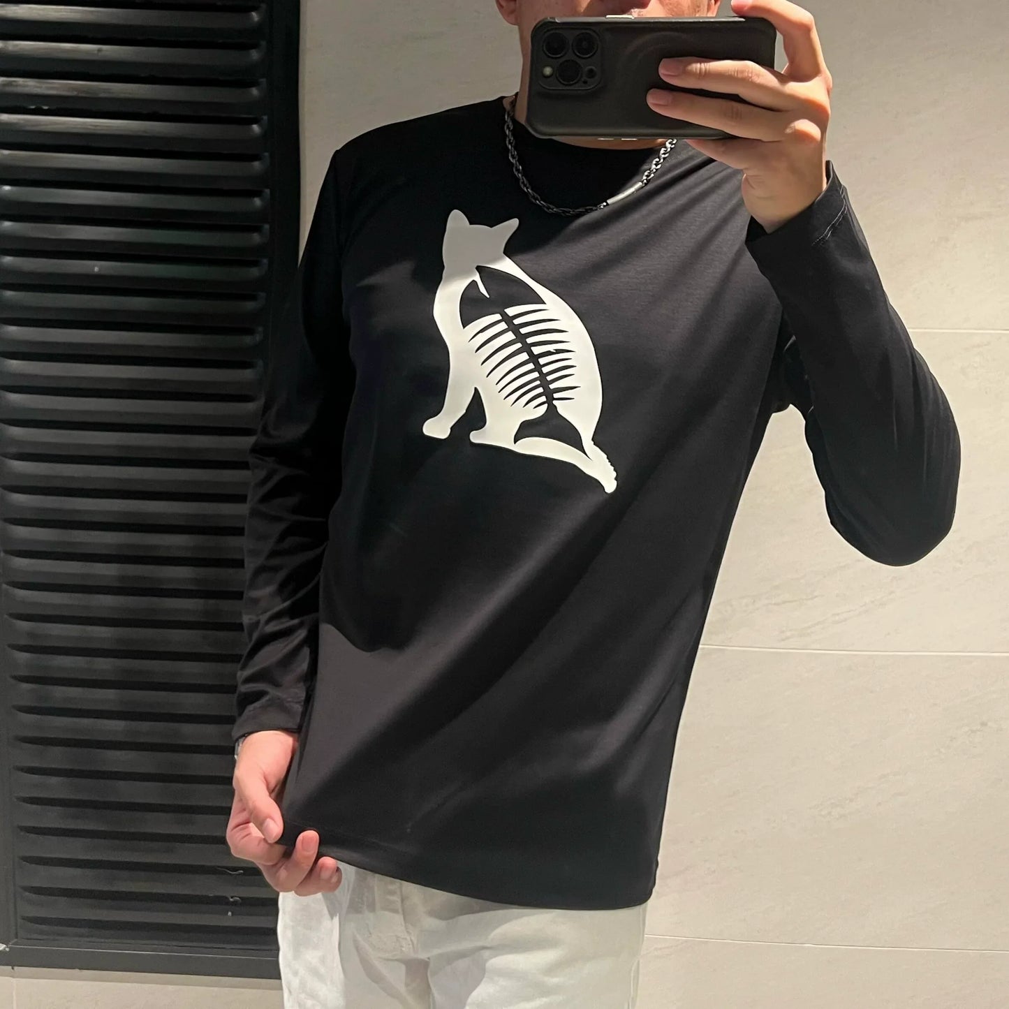 Dam Långärmad Topp Cirkulär Halsringning Bomullsmix med Djurmotiv-2