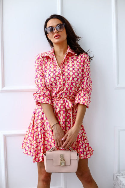 Variant image for Kvinnors Midi Klänning A-linjeformad Polyester Knappkrage-1