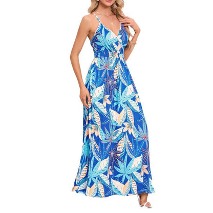 Fina Dam Klänningar Lång Blommönster Cami Klänning V-ringning Polyester-5