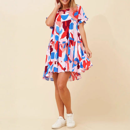 Fina Dam Klänningar A-Linje Rüschensleeve Tryckt Polyester-2