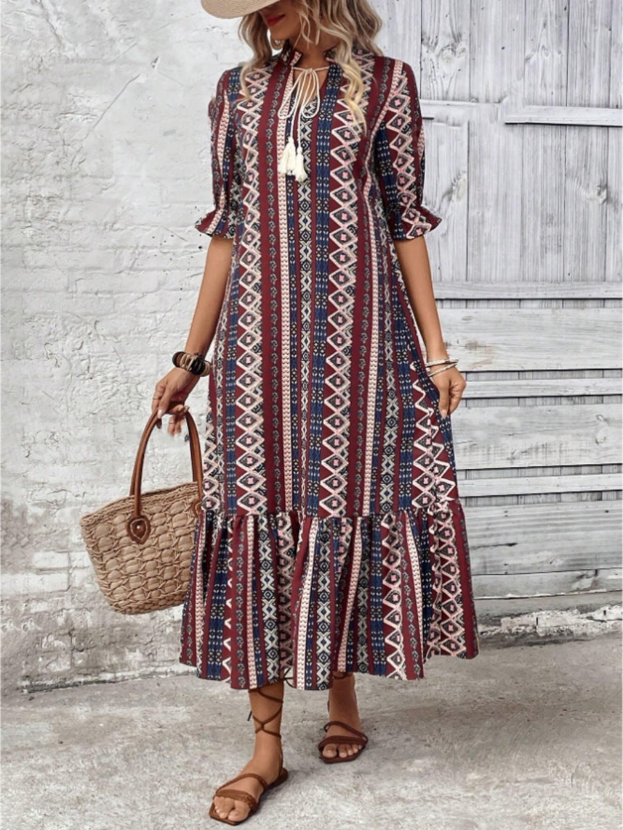 Fina Damklänningar A-Linje V-Ringning med Petalärmar i Polyester-1