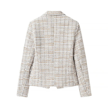 Kvinnors Blazer Set Kontrollmönster Gyllene Knappar Högkvalitativt Tyg 3