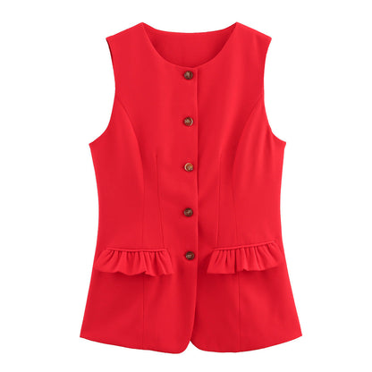 Dam Blus Ärmlös Rüsch Detaljer Mjukt Tyg 2