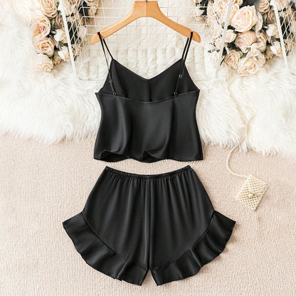 Dam Pyjamas Set med Volanger och Shorts i Mjuk Bomull 3