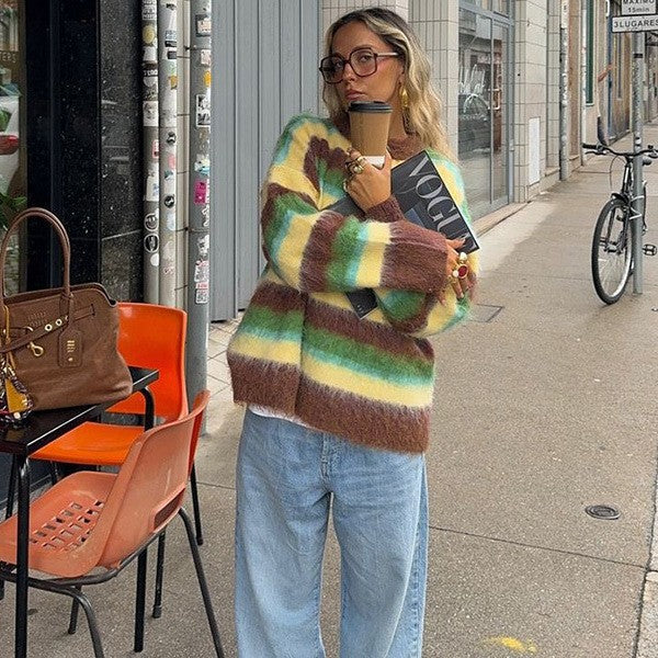 Stickad Dam Tröja med Mönster och Lös Passform i Mjukt Tyg – Perfekt för Alla Tillfällen 1