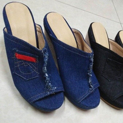Kvinnliga Kilpantoletter Avslappnad Denim Design-4
